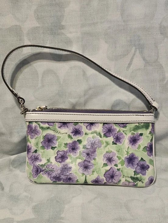 Dooney and Bourke Purple Petunia Mini Barrel Bag, Large Slim Wristlet, Coin Case - Picture 7 of 12